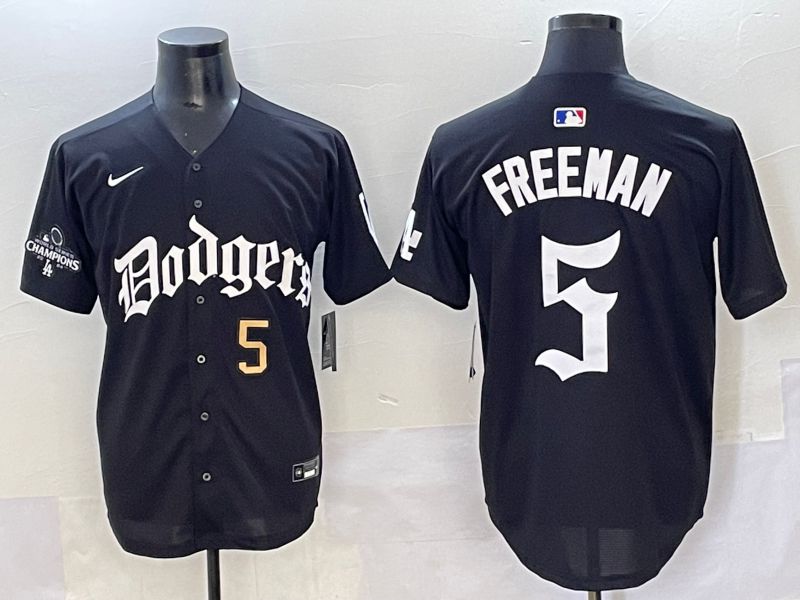 Men 2025 Los Angeles Dodgers #5 Freeman Black Seventh generation Joint Name Nike MLB Jersey style 5